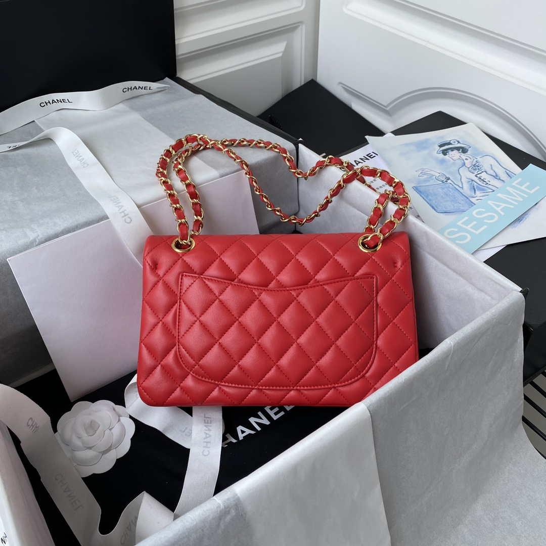 Chanel A01113 Flap Handbag Classic Bag Red Lambskin Gold