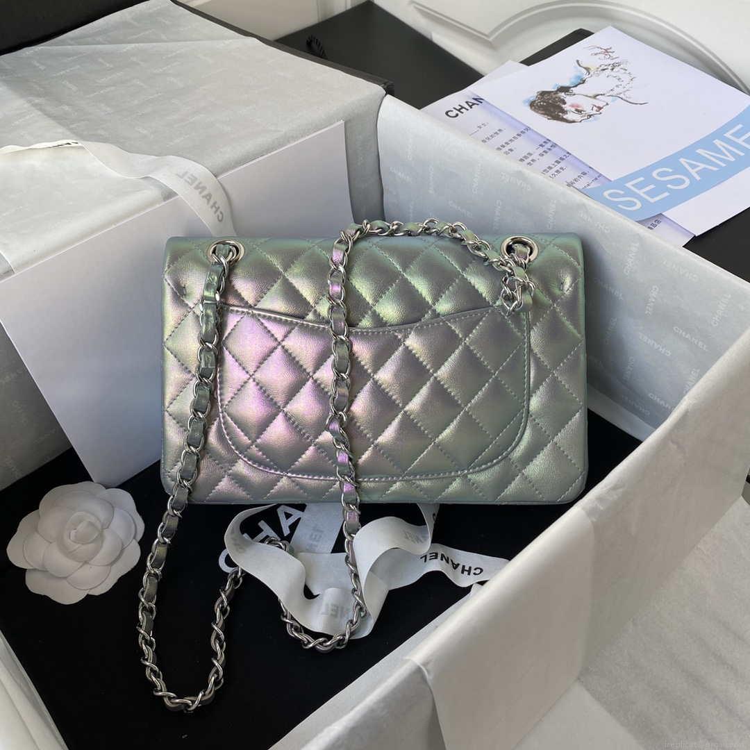 Chanel A01113 Flap Handbag Classic Bag Silver Lambskin silver