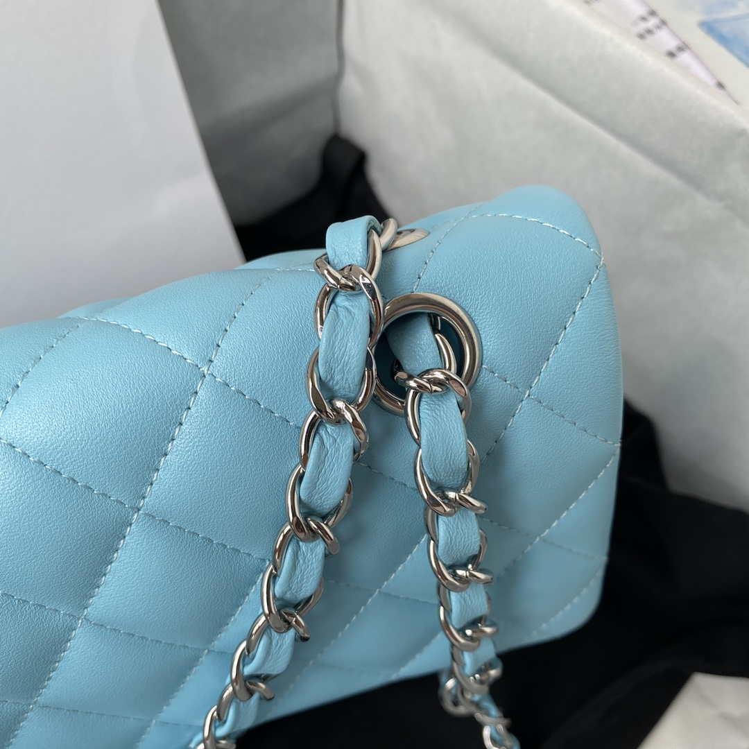 Chanel A01113 Flap Handbag Classic Bag Lake Blue Lambskin Silver