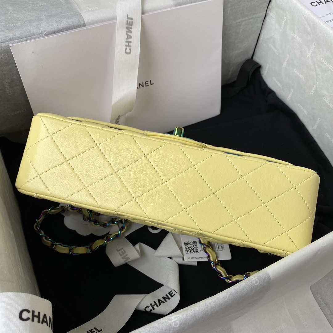 Chanel A01113 Flap Handbag Classic Bag Yellow Lambskin with Blue Hardware