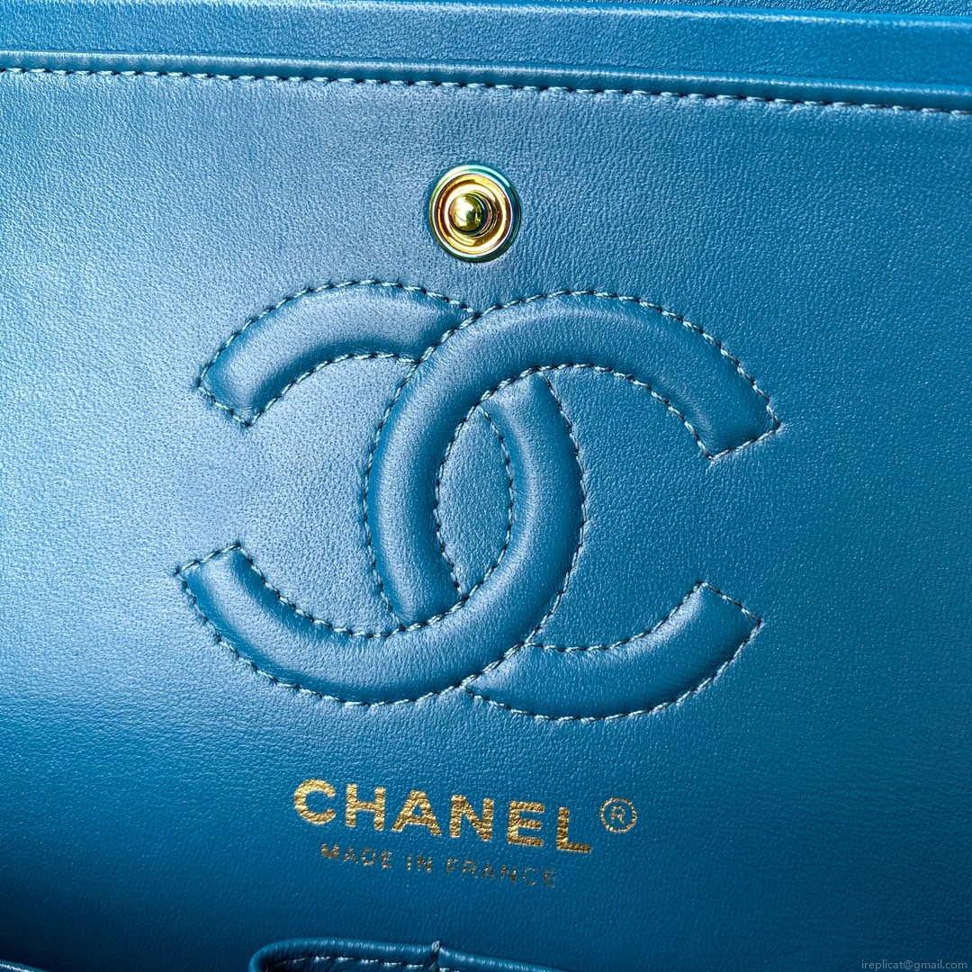 Chanel A01113 Flap Handbag Classic Bag Yellow Lambskin with Blue Hardware