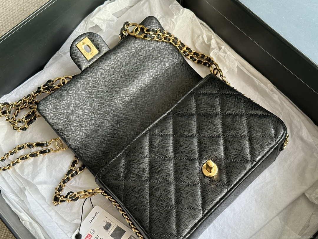 Chanel AS3757 Mini Flap Bag Grained Calfskin & Gold-Tone Metal Black