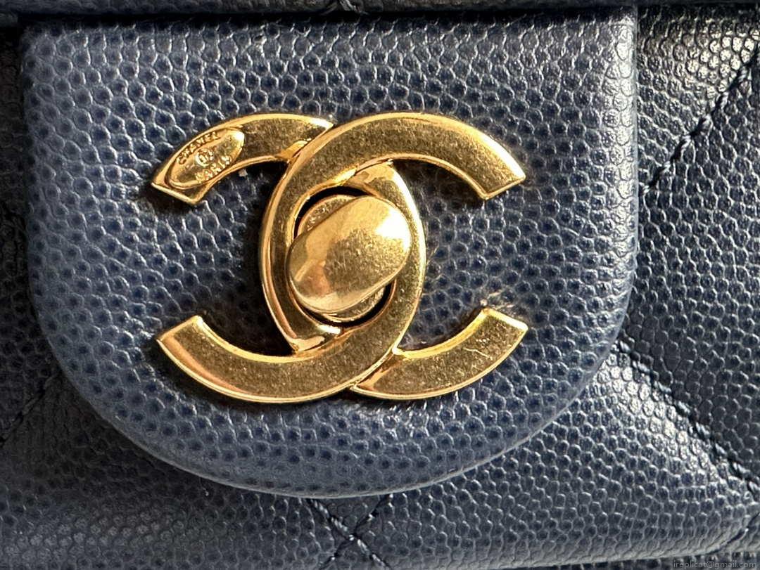 Chanel AS3757 Mini Flap Bag Grained Calfskin & Gold-Tone Metal Navy Blue