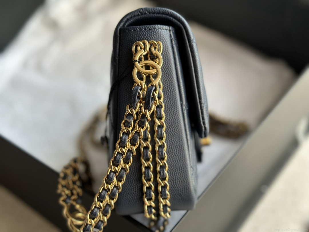 Chanel AS3757 Mini Flap Bag Grained Calfskin & Gold-Tone Metal Navy Blue