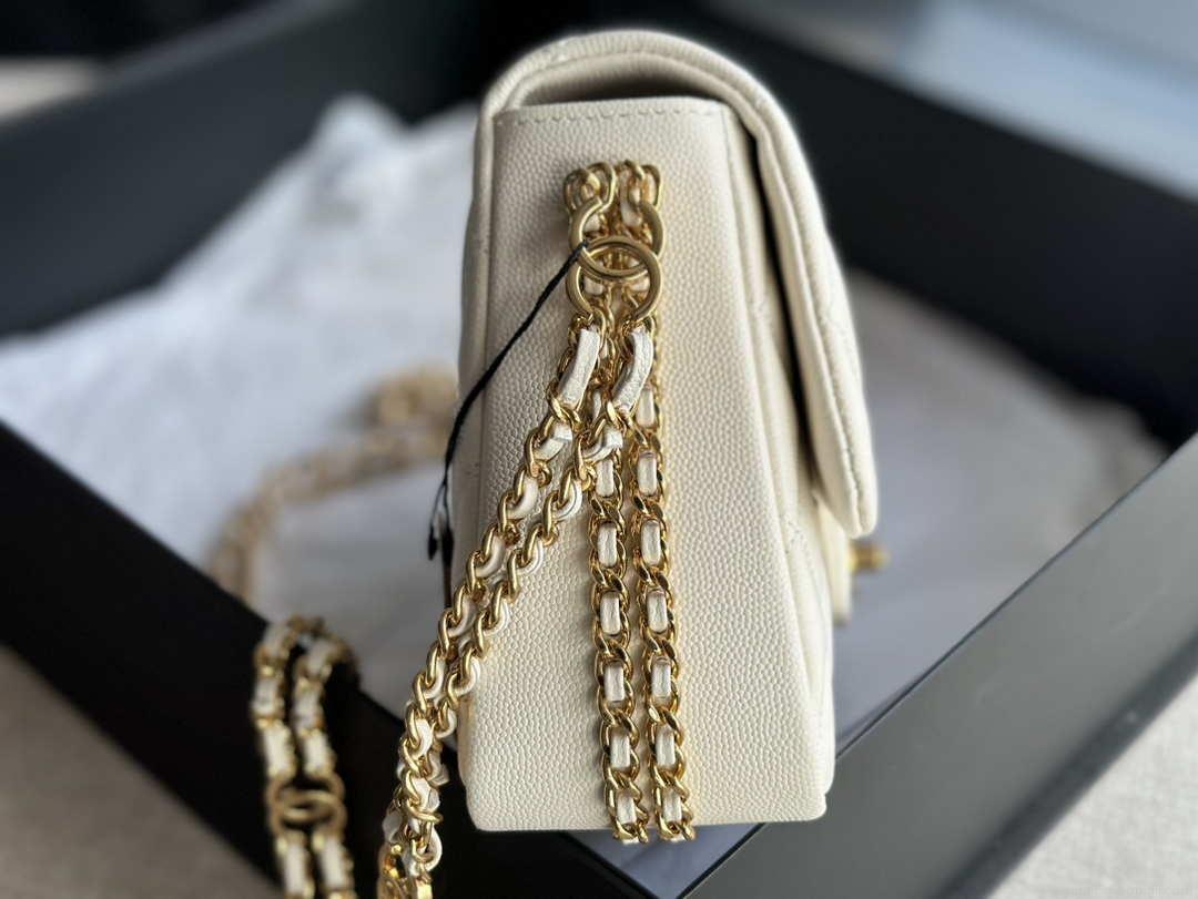 Chanel AS3777 Flap Bag Grained Calfskin & Gold-Tone Metal White