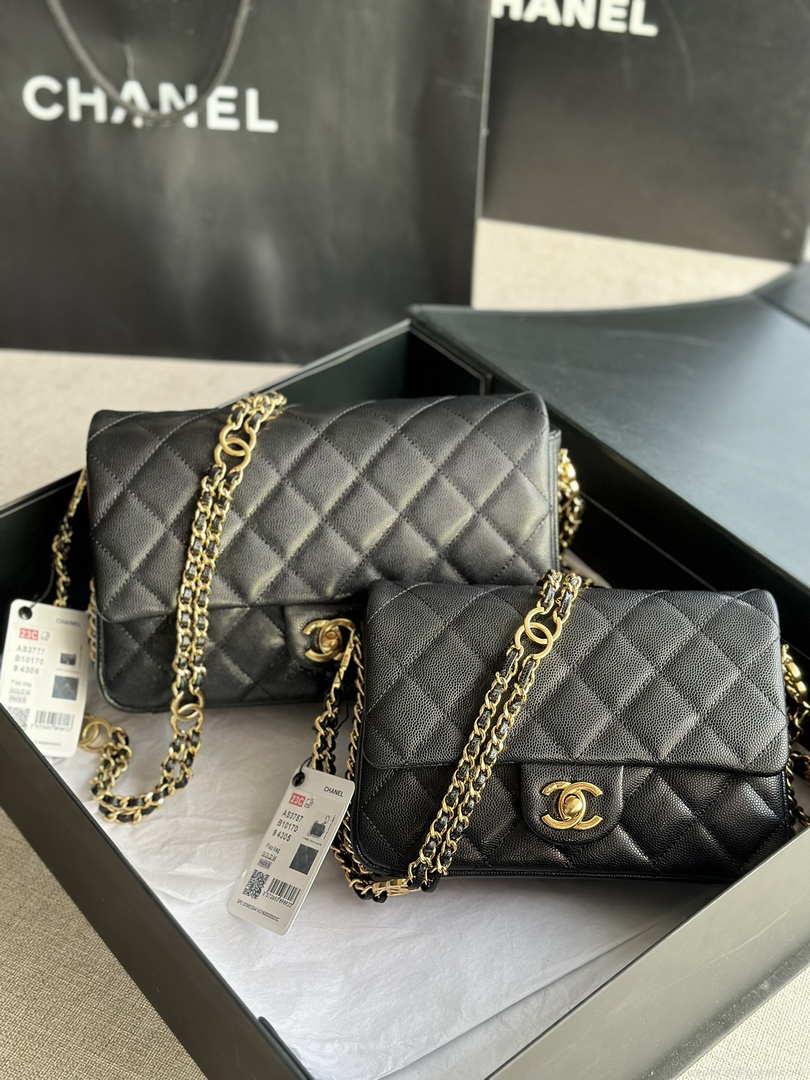 Chanel AS3777 Flap Bag Grained Calfskin & Gold-Tone Metal Black