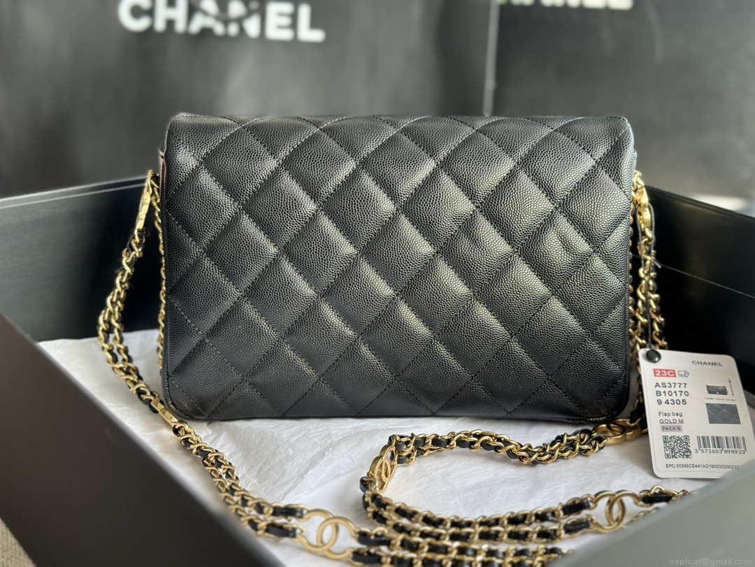 Chanel AS3777 Flap Bag Grained Calfskin & Gold-Tone Metal Black