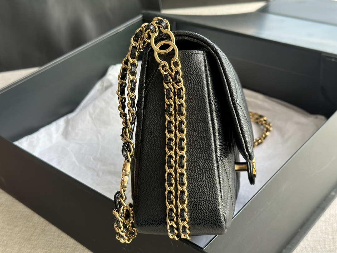 Chanel AS3777 Flap Bag Grained Calfskin & Gold-Tone Metal Black