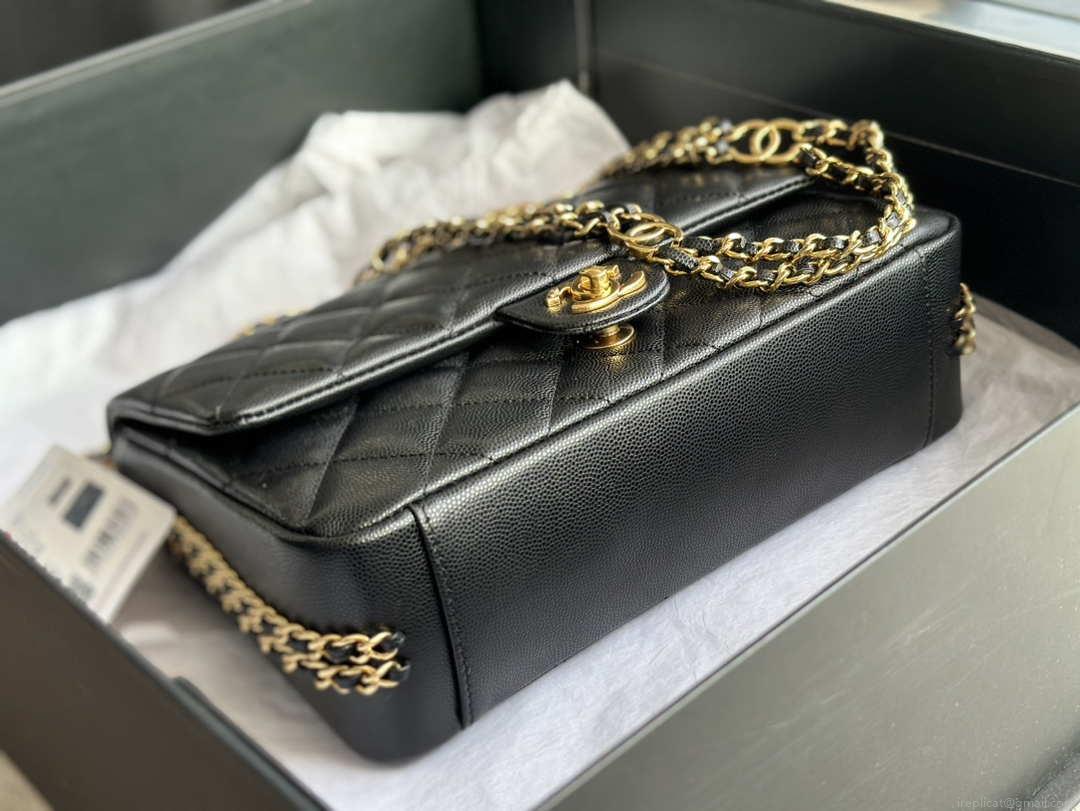 Chanel AS3777 Flap Bag Grained Calfskin & Gold-Tone Metal Black