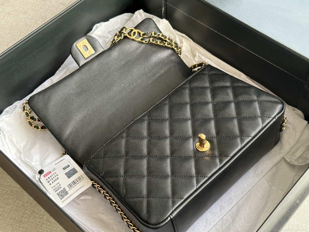 Chanel AS3777 Flap Bag Grained Calfskin & Gold-Tone Metal Black