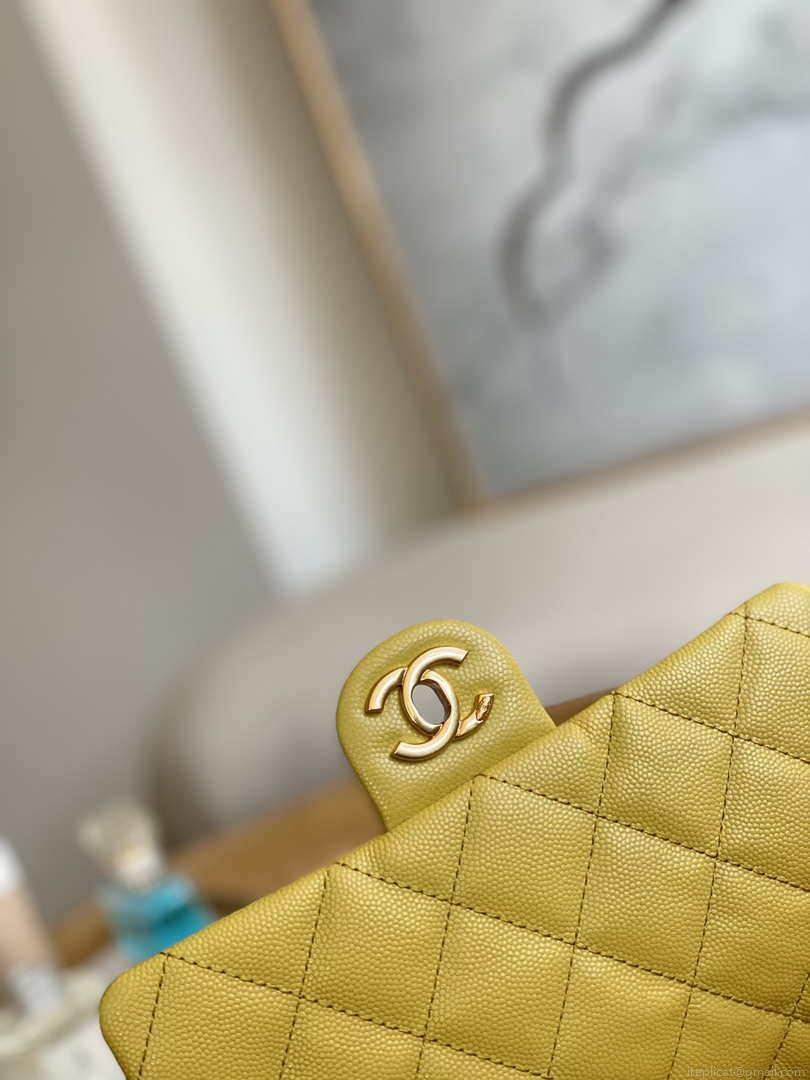 Chanel AS3757 Mini Flap Bag Grained Calfskin & Gold-Tone Metal Yellow