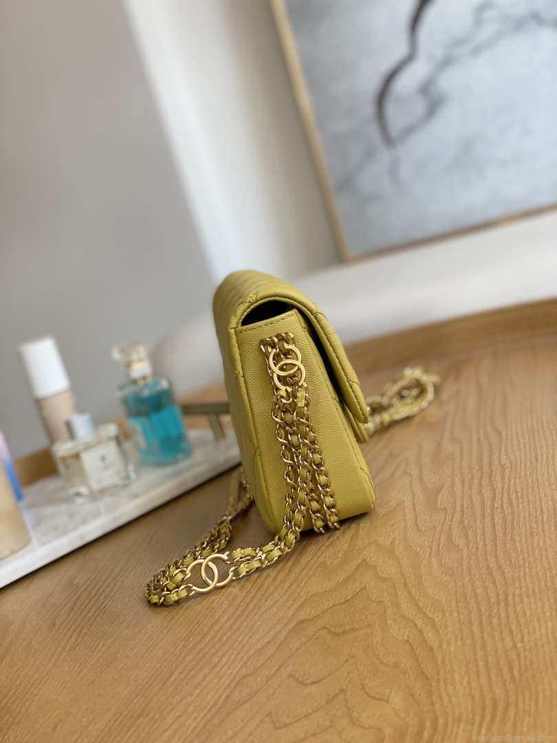 Chanel AS3757 Mini Flap Bag Grained Calfskin & Gold-Tone Metal Yellow