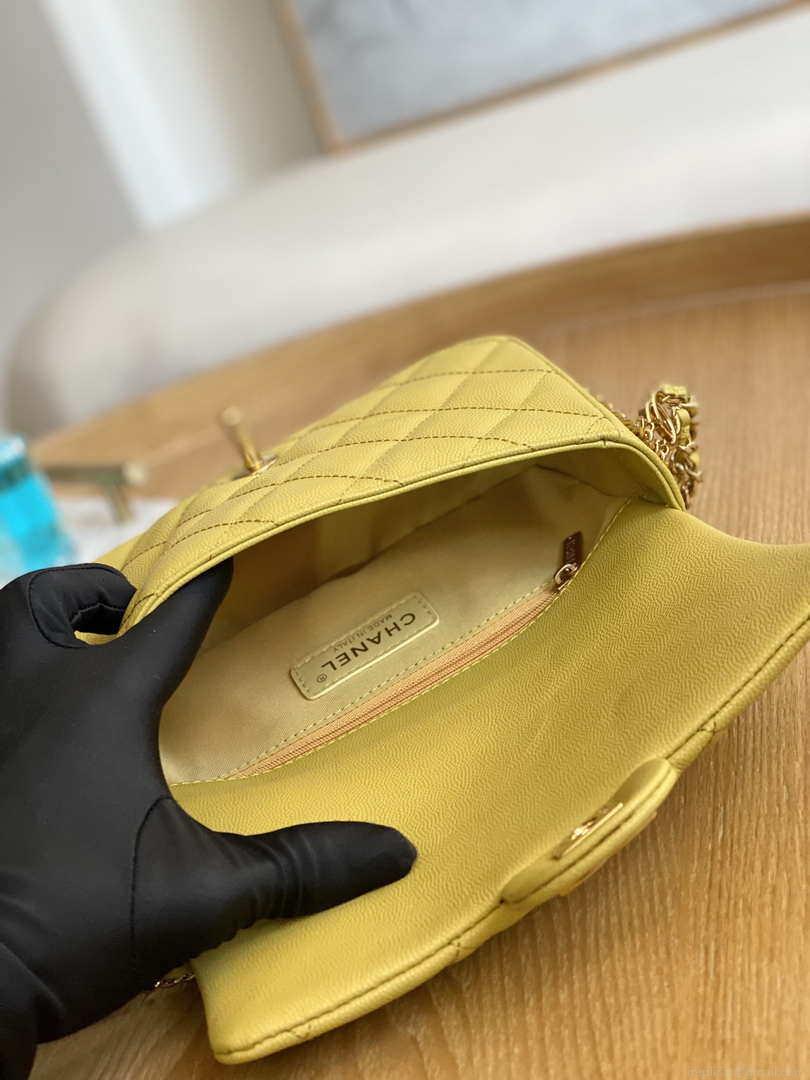 Chanel AS3757 Mini Flap Bag Grained Calfskin & Gold-Tone Metal Yellow