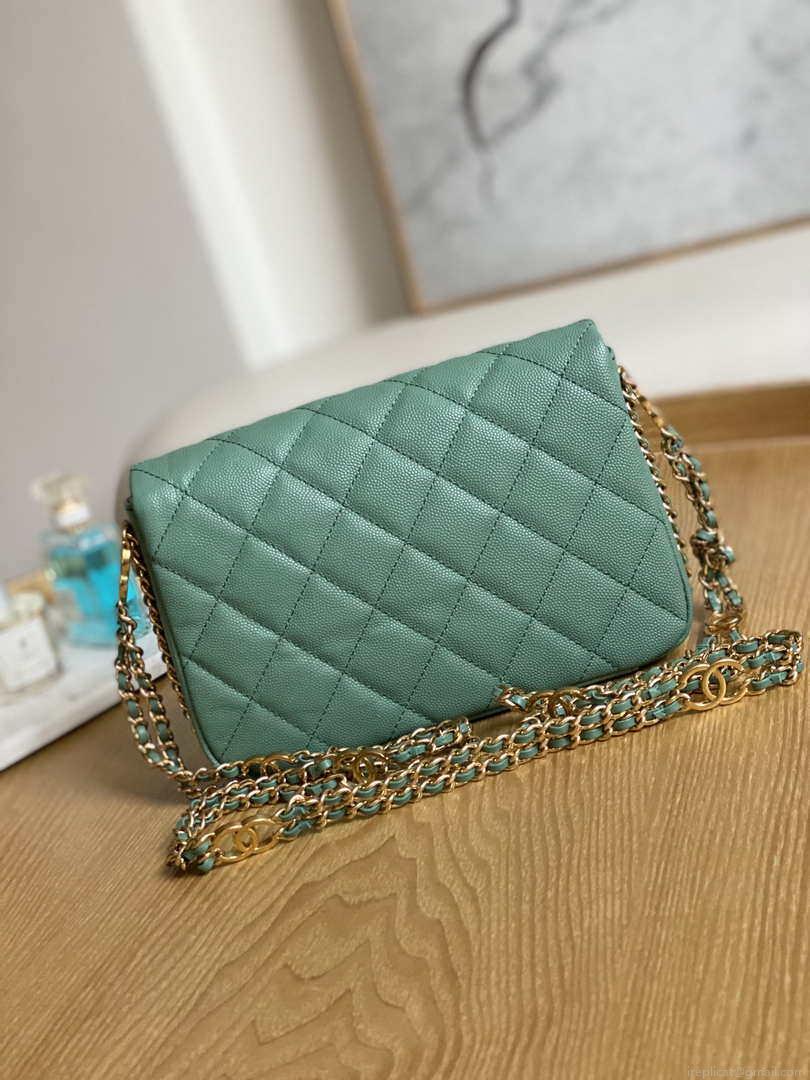 Chanel AS3757 Mini Flap Bag Grained Calfskin & Gold-Tone Metal Green
