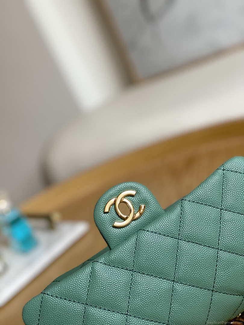 Chanel AS3757 Mini Flap Bag Grained Calfskin & Gold-Tone Metal Green