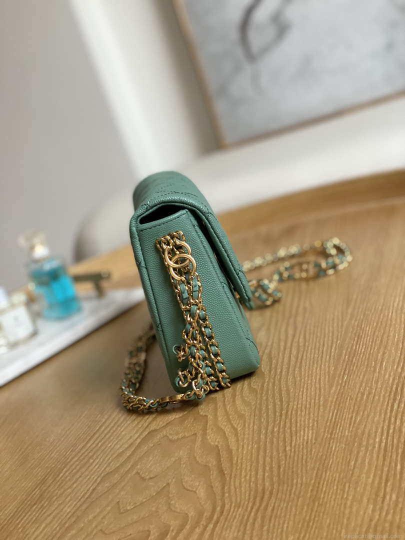 Chanel AS3757 Mini Flap Bag Grained Calfskin & Gold-Tone Metal Green