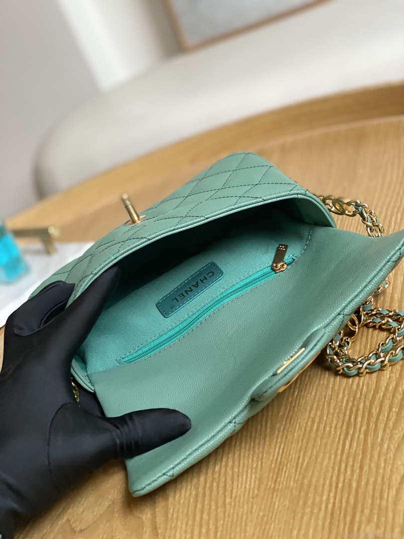 Chanel AS3757 Mini Flap Bag Grained Calfskin & Gold-Tone Metal Green
