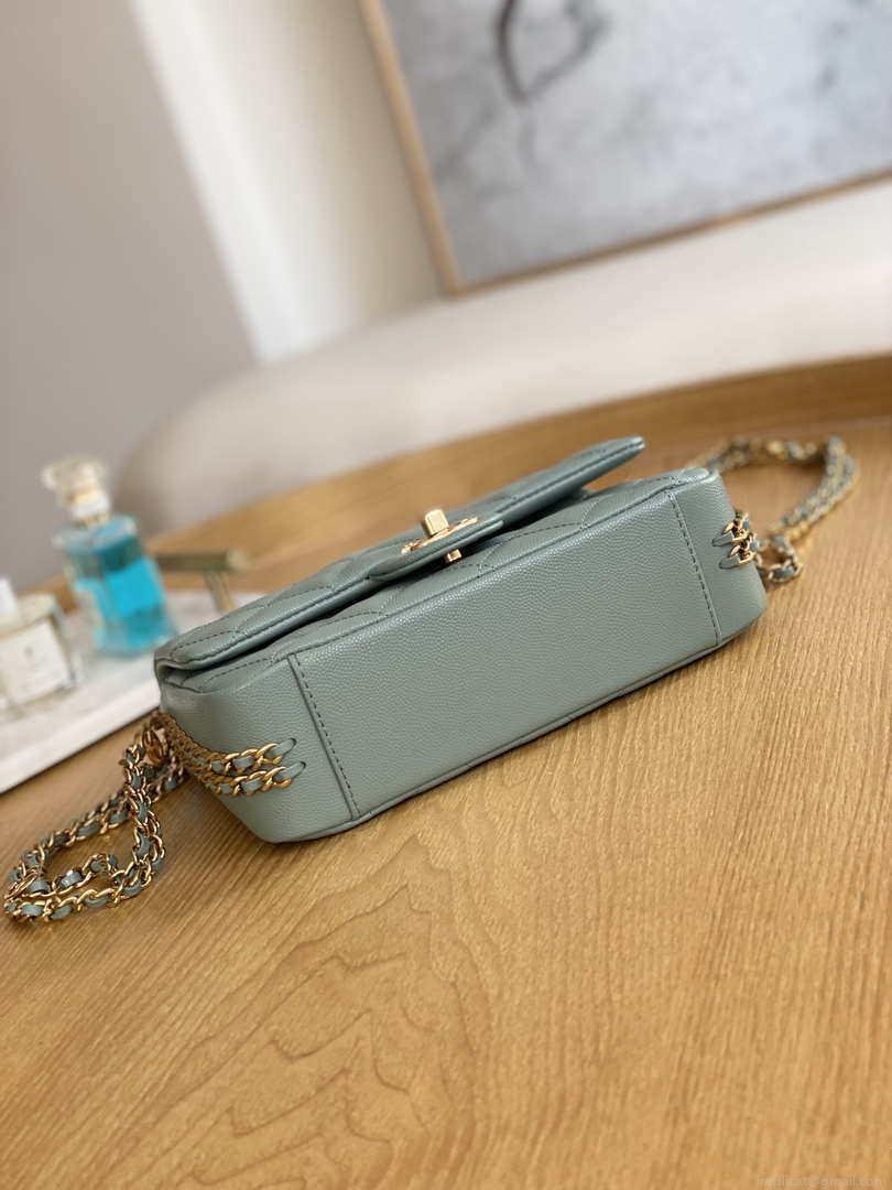 Chanel AS3757 Mini Flap Bag Grained Calfskin & Gold-Tone Metal Light Green