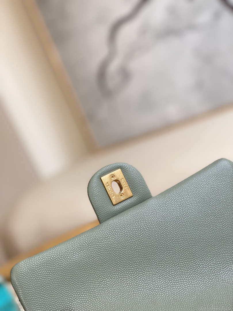 Chanel AS3757 Mini Flap Bag Grained Calfskin & Gold-Tone Metal Light Green