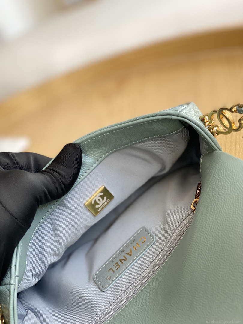 Chanel AS3757 Mini Flap Bag Grained Calfskin & Gold-Tone Metal Light Green
