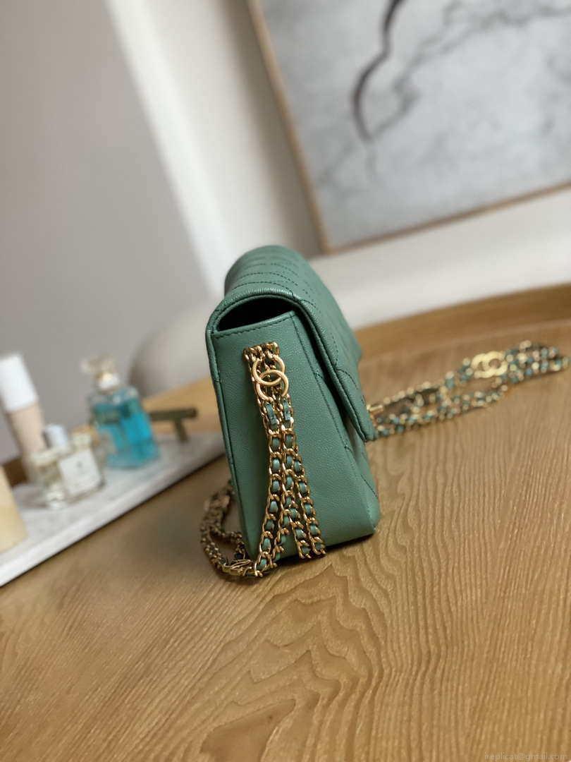 Chanel AS3777 Flap Bag Grained Calfskin & Gold-Tone Metal Green