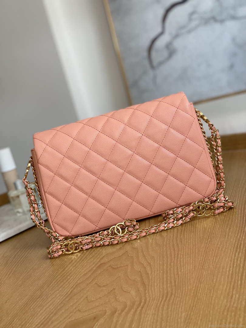 Chanel AS3777 Flap Bag Grained Calfskin & Gold-Tone Metal Pink