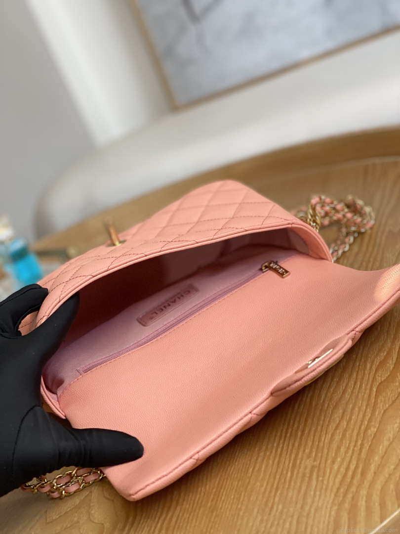 Chanel AS3777 Flap Bag Grained Calfskin & Gold-Tone Metal Pink