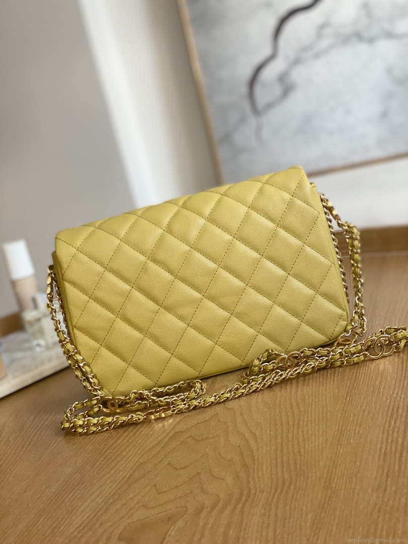 Chanel AS3777 Flap Bag Grained Calfskin & Gold-Tone Metal Yellow