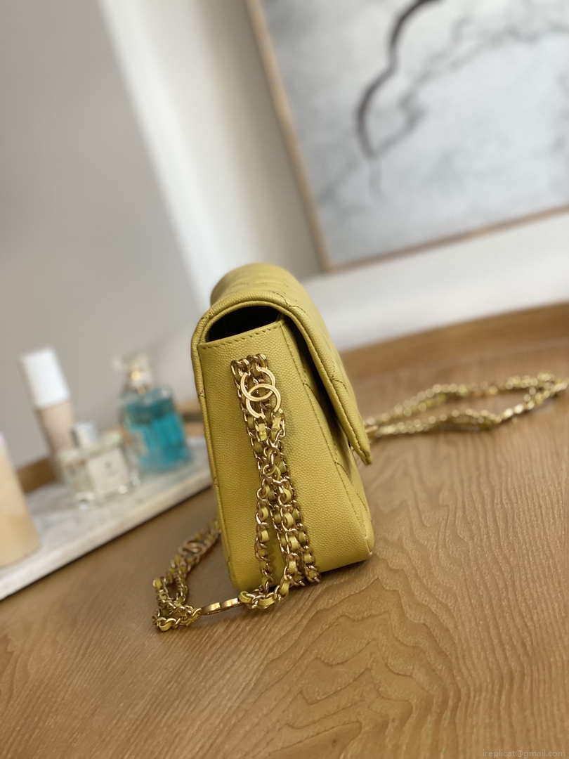 Chanel AS3777 Flap Bag Grained Calfskin & Gold-Tone Metal Yellow