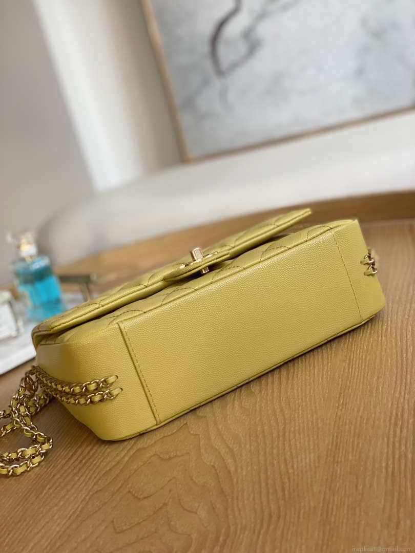 Chanel AS3777 Flap Bag Grained Calfskin & Gold-Tone Metal Yellow