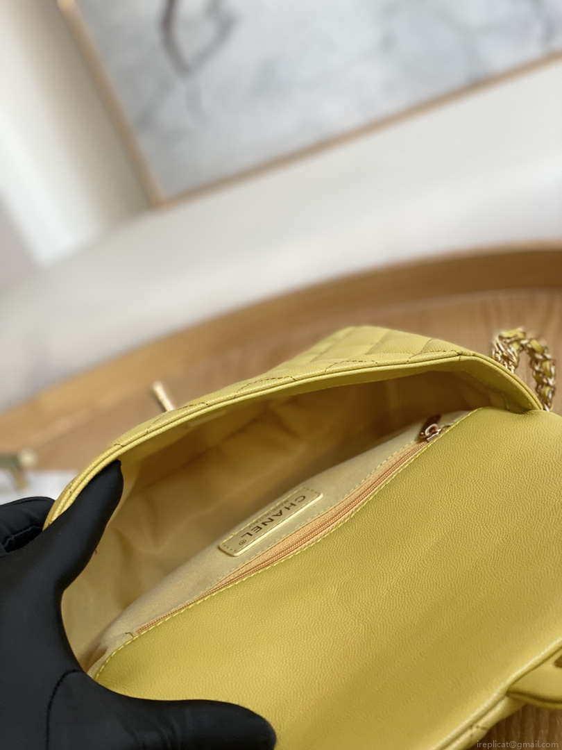 Chanel AS3777 Flap Bag Grained Calfskin & Gold-Tone Metal Yellow