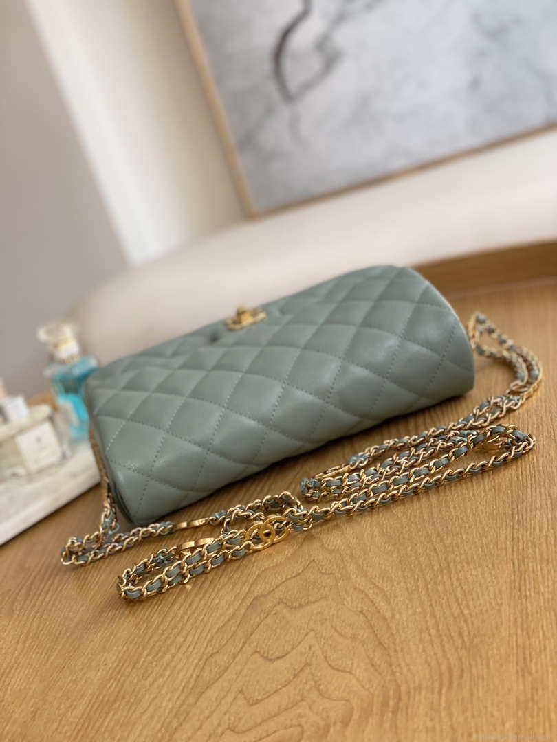 Chanel AS3777 Flap Bag Grained Calfskin & Gold-Tone Metal Light Green