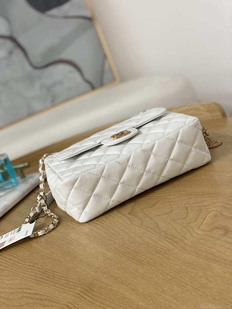 Chanel AS3690 Hobo Handbag Shiny Crumpled Calfskin & Gold-Tone Metal White