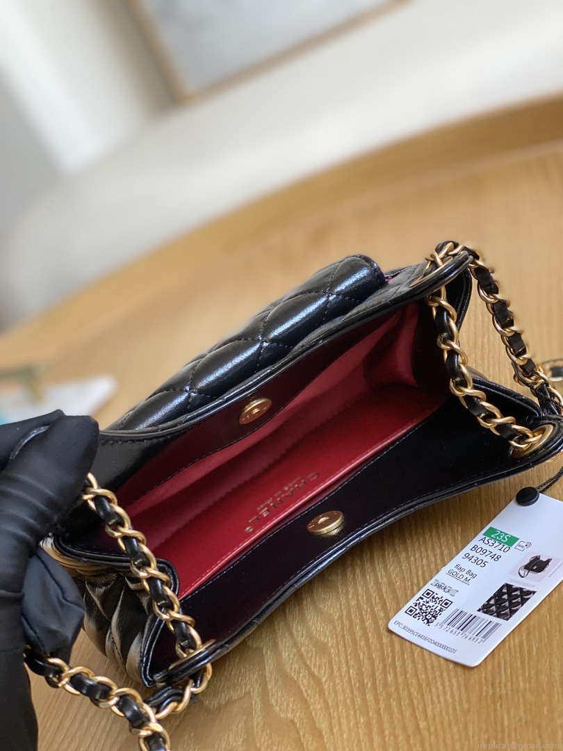 Chanel AS3710 Small Hobo Handbag Shiny Crumpled Calfskin & Gold-Tone Metal Black