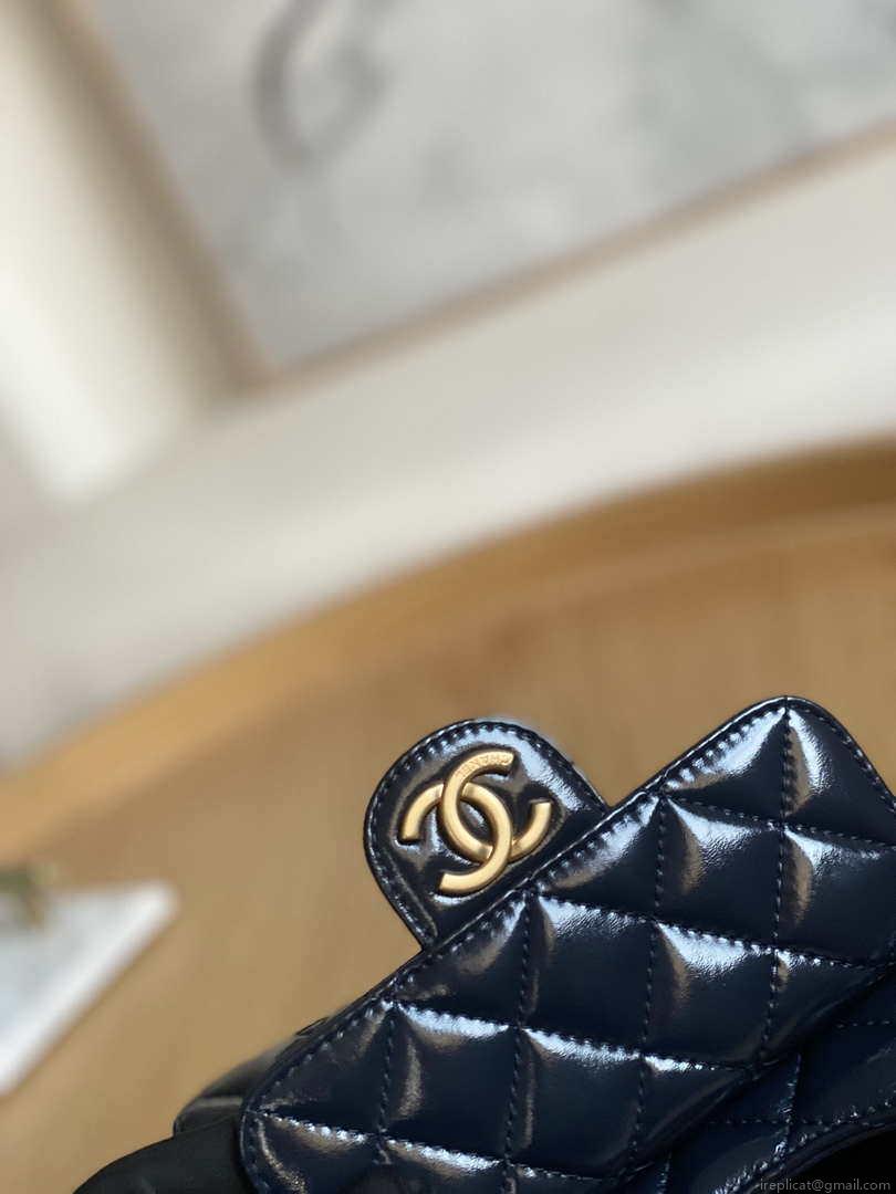 Chanel AS3710 Small Hobo Handbag Shiny Crumpled Calfskin & Gold-Tone Metal Navy blue