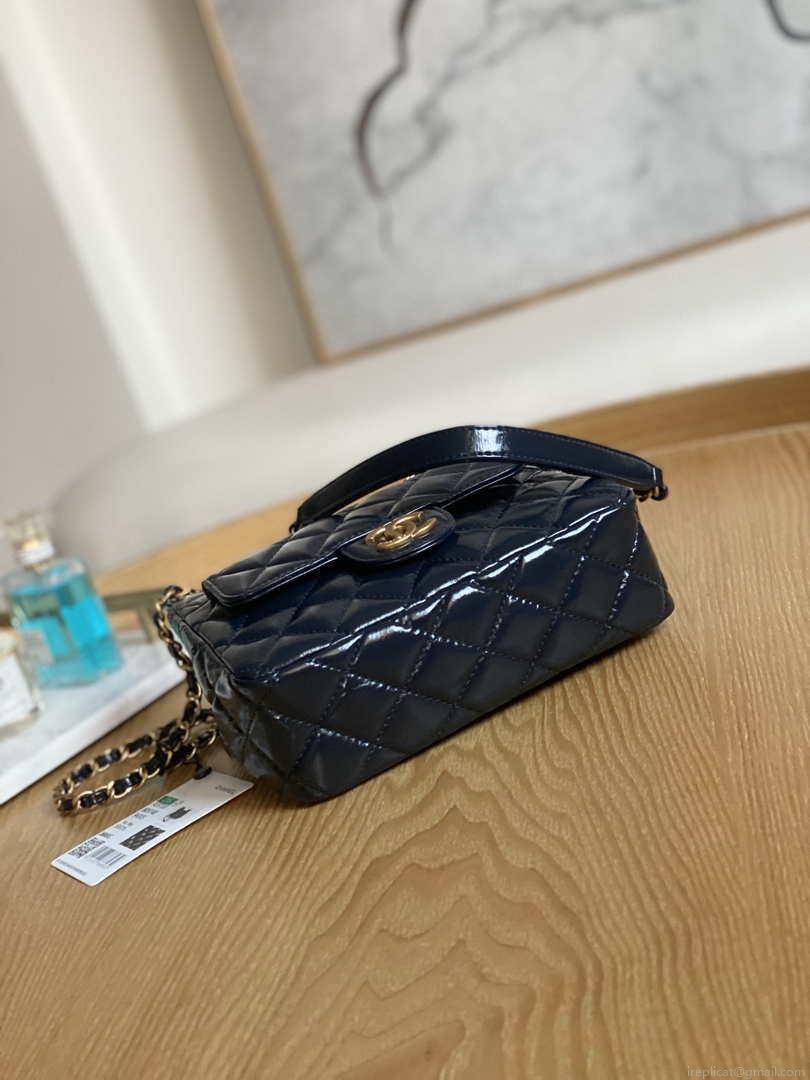 Chanel AS3710 Small Hobo Handbag Shiny Crumpled Calfskin & Gold-Tone Metal Navy blue