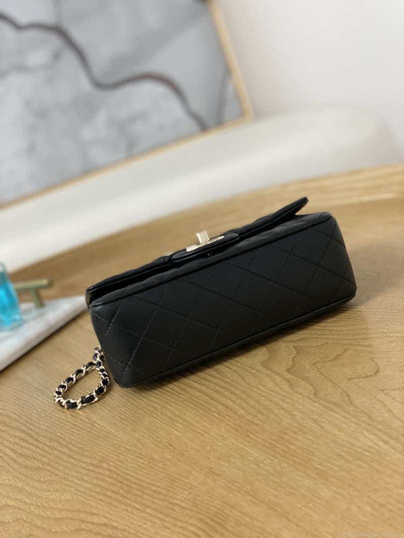 Chanel A01113 Flap Handbag Classic Bag Black Lambskin Gold With Ball
