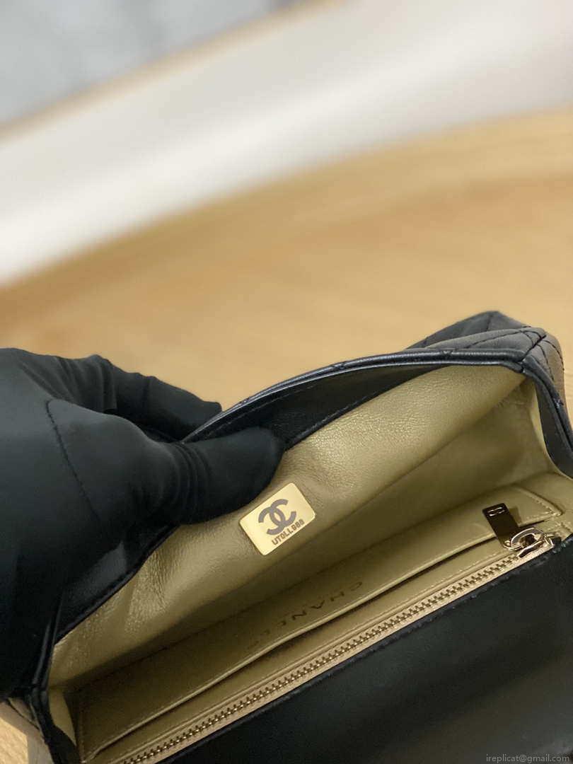 Chanel A01113 Flap Handbag Classic Bag Black Lambskin Gold With Ball