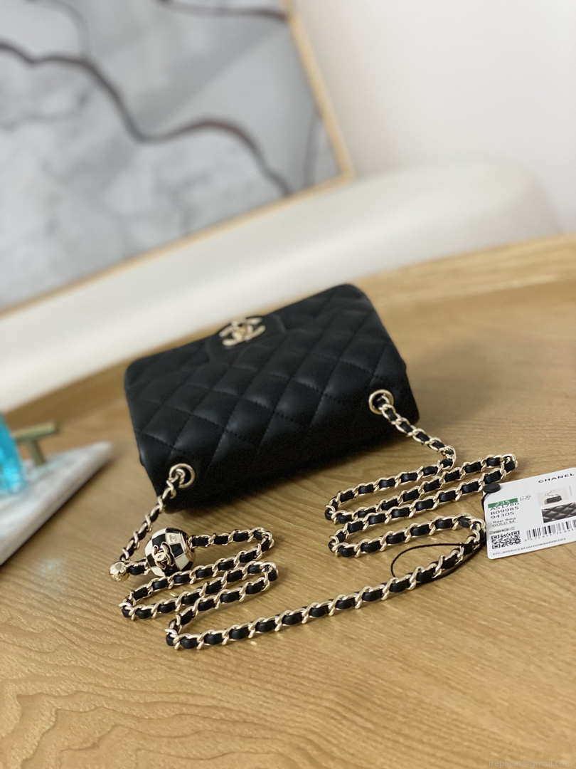Chanel A35200 Mini Flap Bag 18cm Lambskin Black 1115 With Ball