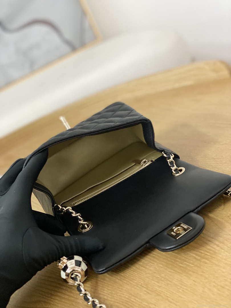 Chanel A35200 Mini Flap Bag 18cm Lambskin Black 1115 With Ball