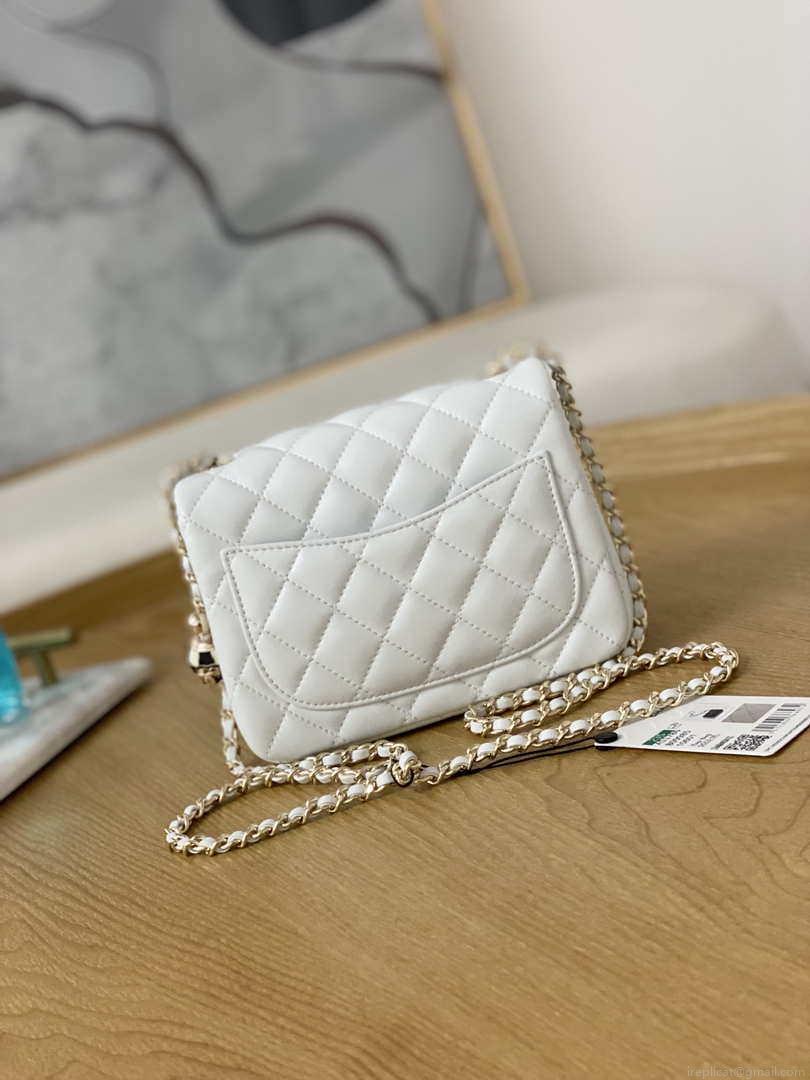 Chanel A35200 Mini Flap Bag 18cm Lambskin White 1115 With Ball