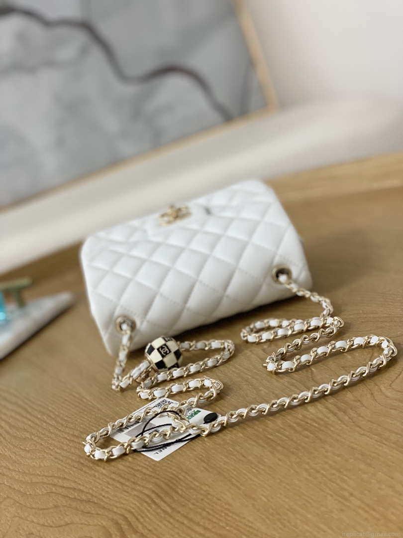 Chanel A35200 Mini Flap Bag 18cm Lambskin White 1115 With Ball
