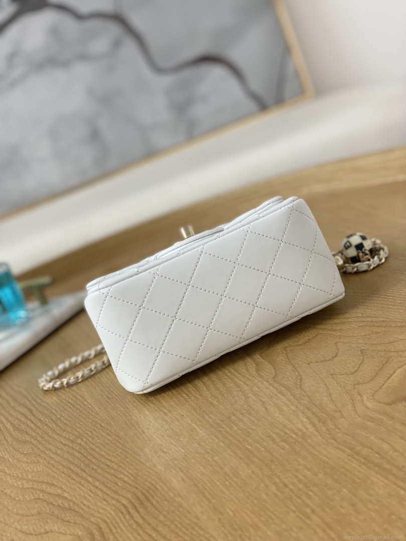 Chanel A35200 Mini Flap Bag 18cm Lambskin White 1115 With Ball