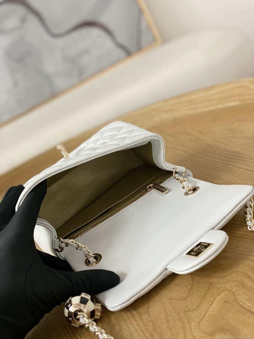 Chanel A35200 Mini Flap Bag 18cm Lambskin White 1115 With Ball