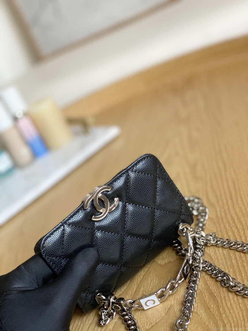 Chanel A81197 Mini Flap Calfskin Enamel & Silver-Tone Metal Black