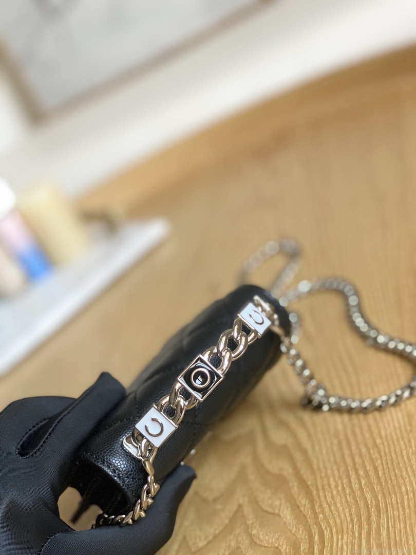 Chanel A81197 Mini Flap Calfskin Enamel & Silver-Tone Metal Black