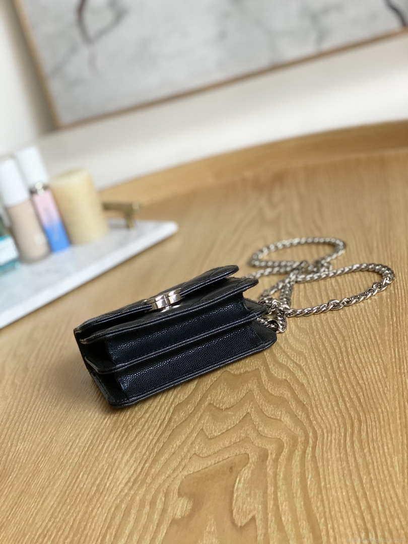 Chanel A81197 Mini Flap Calfskin Enamel & Silver-Tone Metal Black