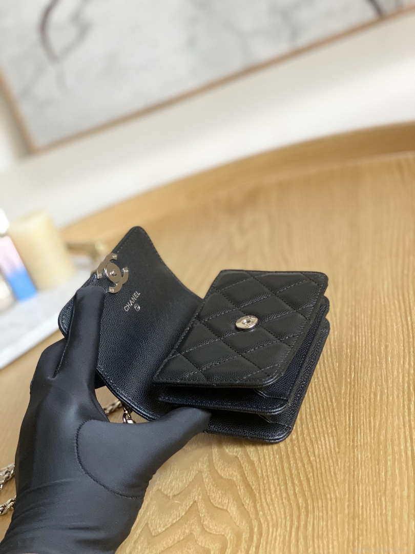 Chanel A81197 Mini Flap Calfskin Enamel & Silver-Tone Metal Black