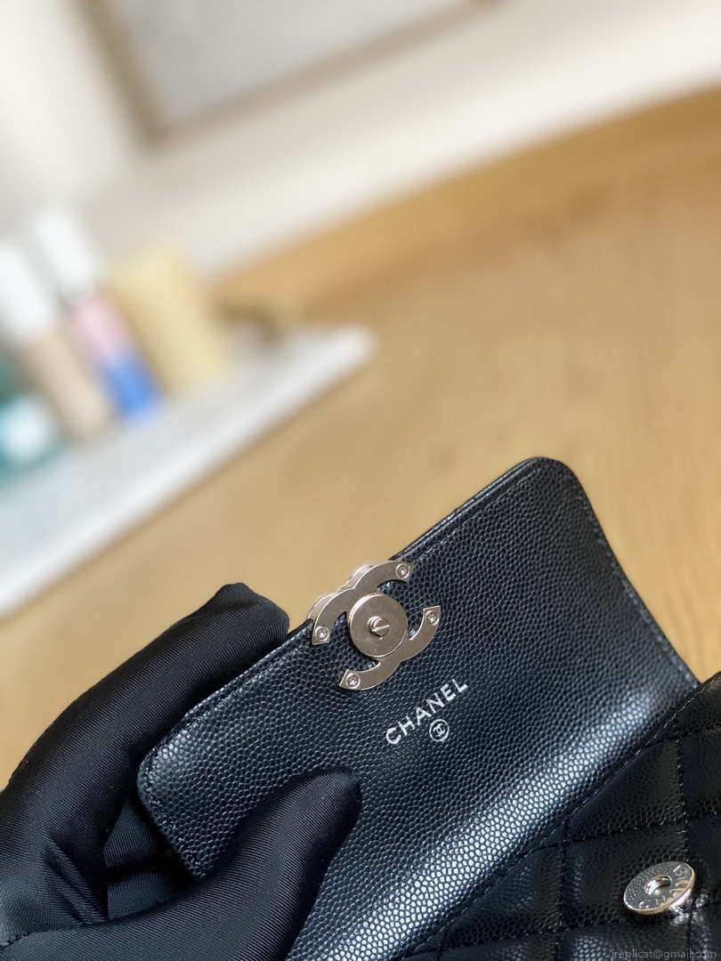 Chanel A81197 Mini Flap Calfskin Enamel & Silver-Tone Metal Black