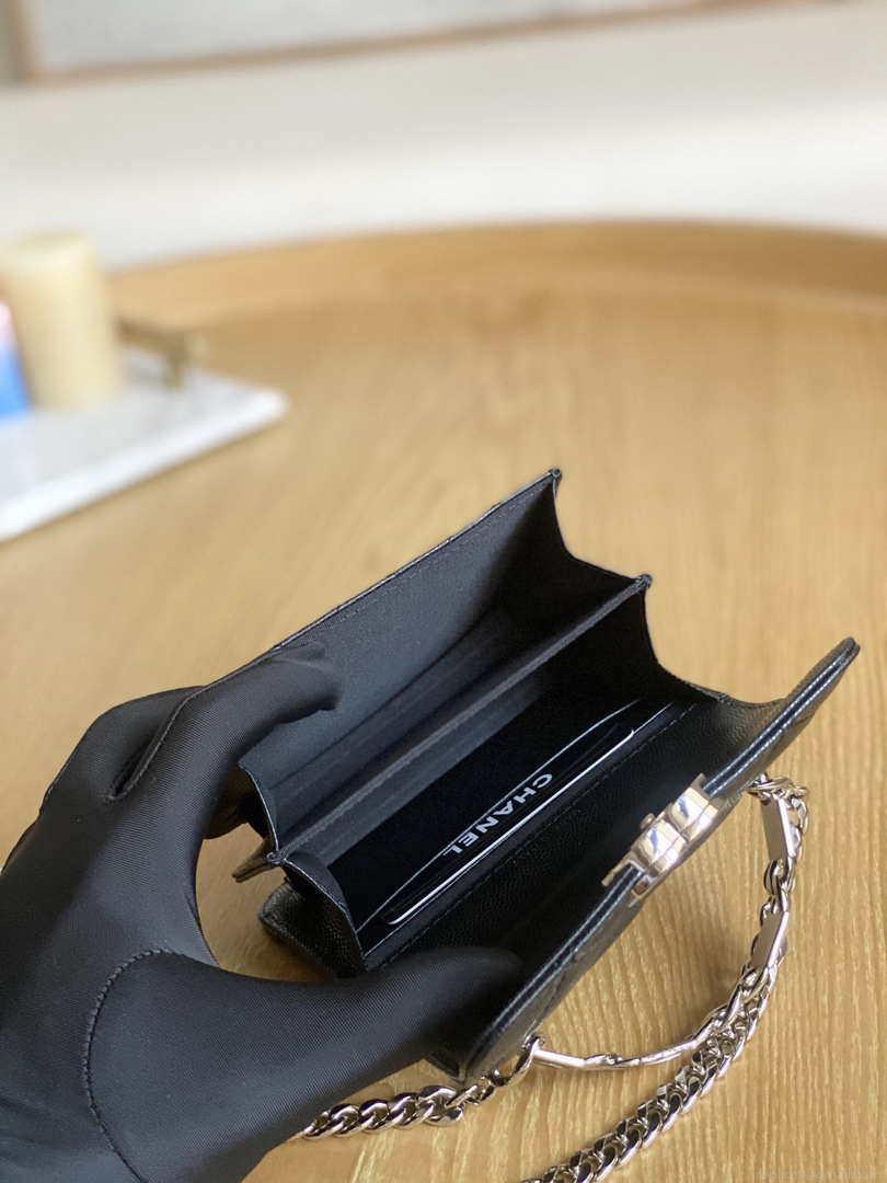 Chanel A81197 Mini Flap Calfskin Enamel & Silver-Tone Metal Black
